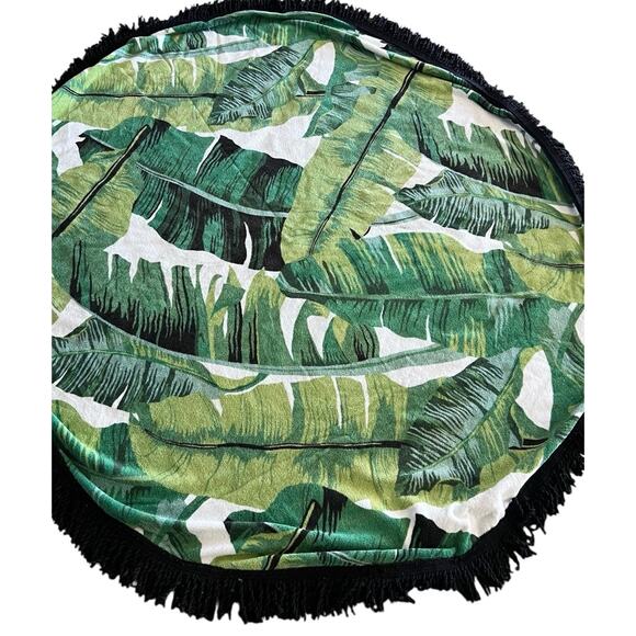 Better Homes & Gardens 60" Round Tropical Palm Tablecloth Terry Cloth w fringe - Picture 1 of 4